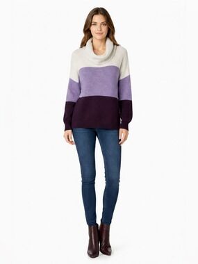 Pennington’s in every story cowl neck colour block purple cozy sweater size 1X